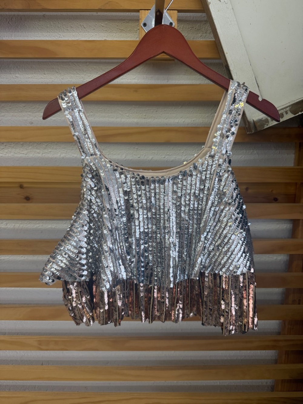 Silver Sequin Fringe Crop Tank Top - Party-Ready Sparkle